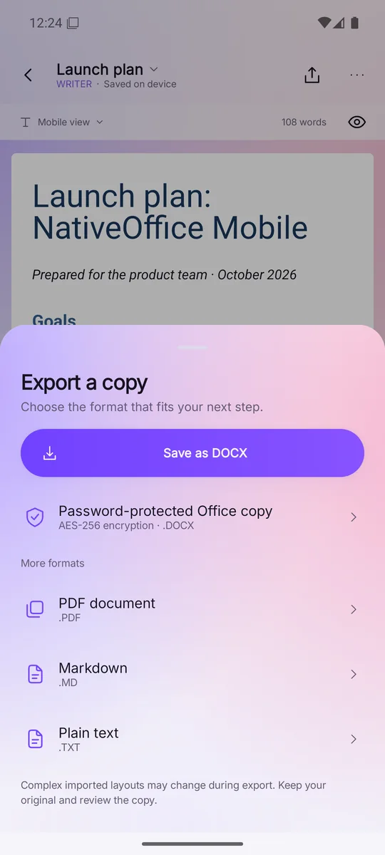 Export options