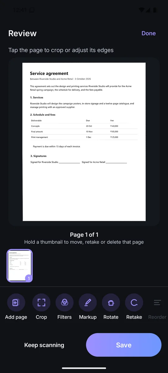 The flattened, cleaned page ready to save