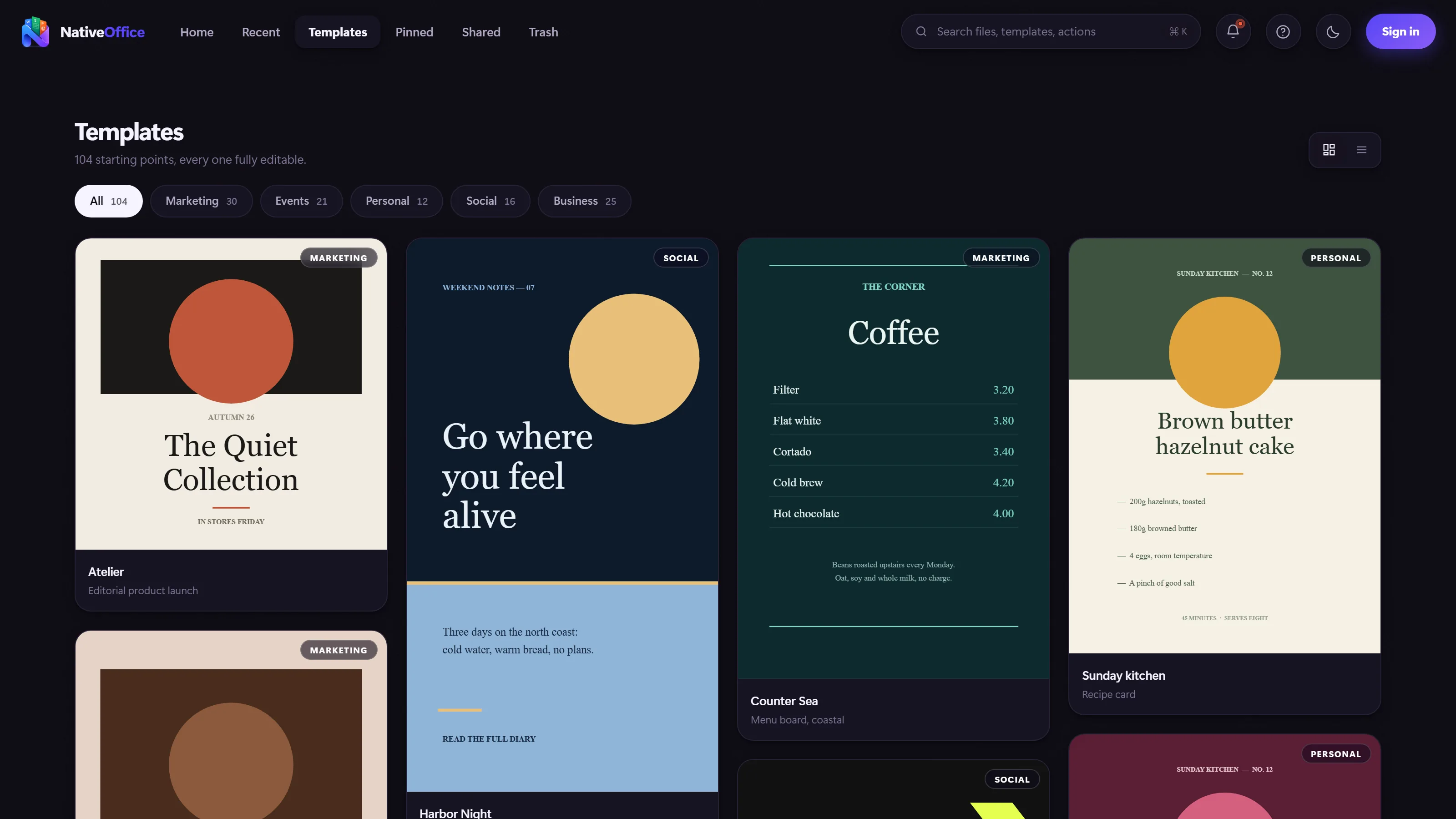 The NativeOffice Web workspace